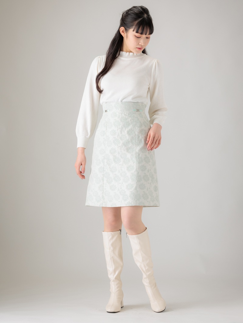 二重織ジャガードビット付ハギAラインスカート