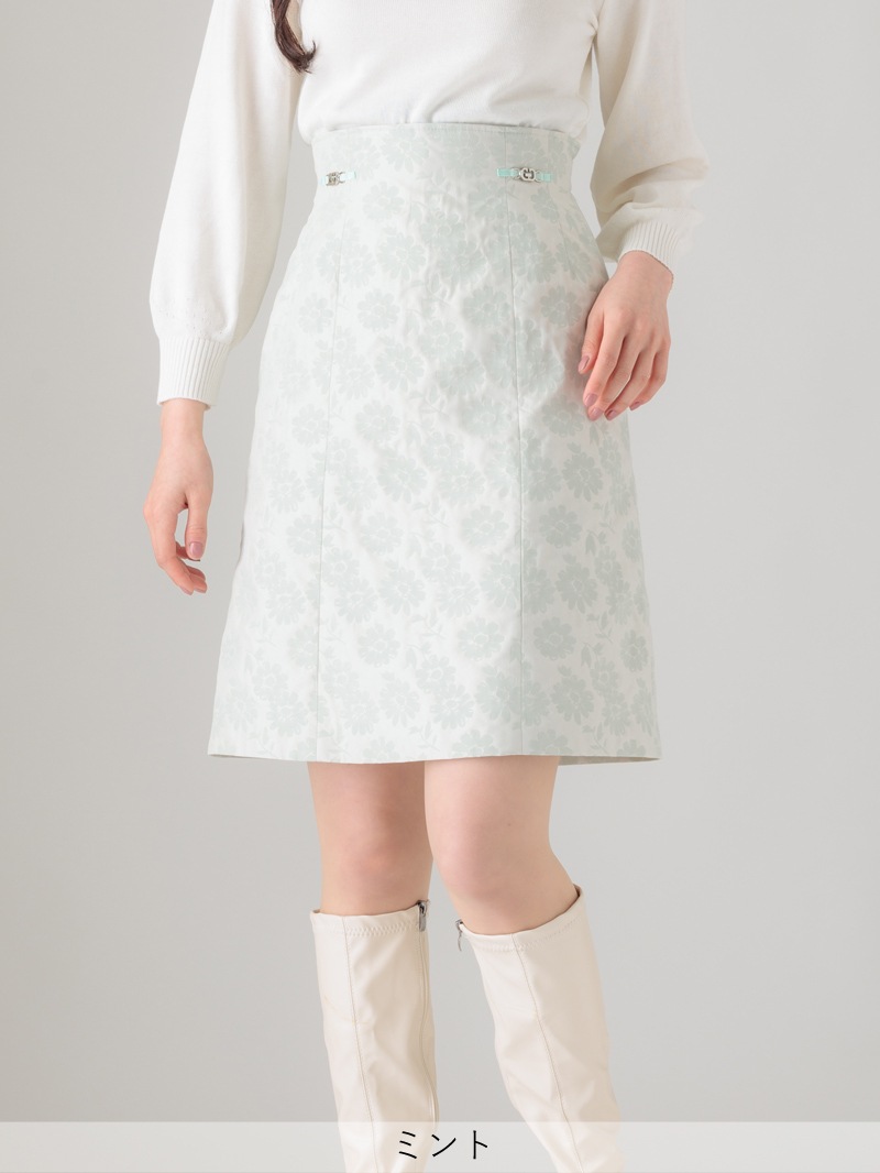 二重織ジャガードビット付ハギAラインスカート