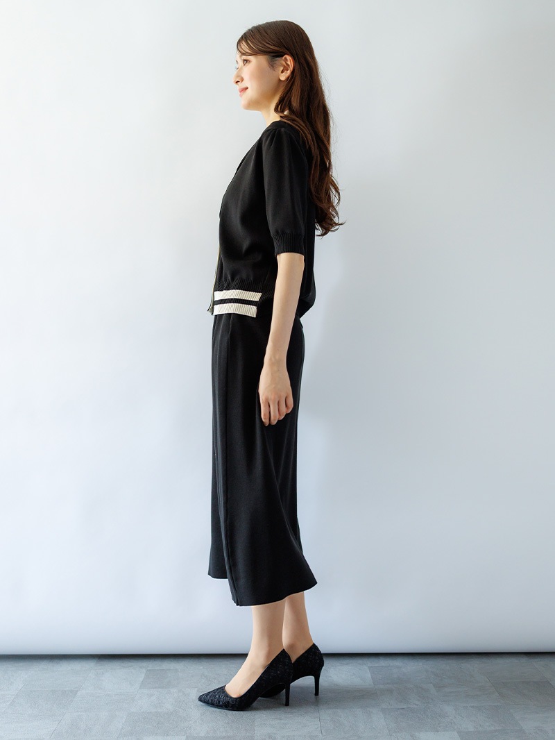 配色Vカーデ＆スカートセットアップ