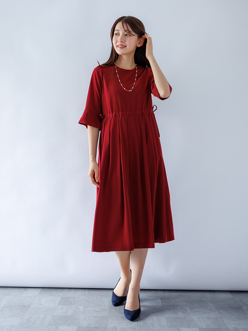 デシンドローストリングワンピース<秋コーデ>