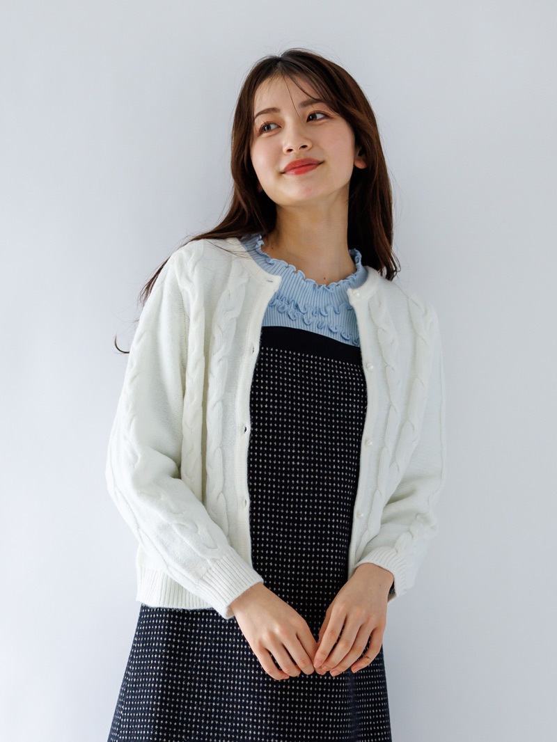 【50%OFF】5Gケーブル丸首カーディガン