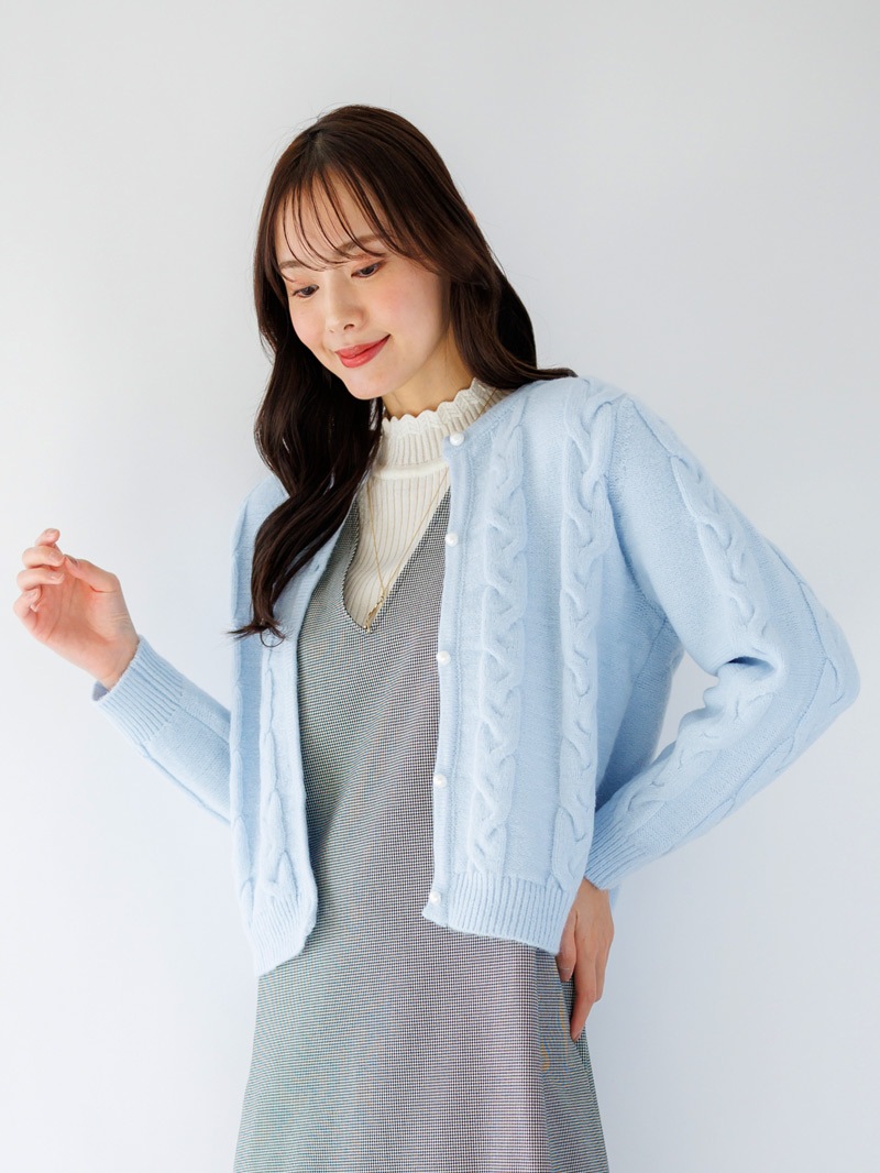 【50%OFF】5Gケーブル丸首カーディガン