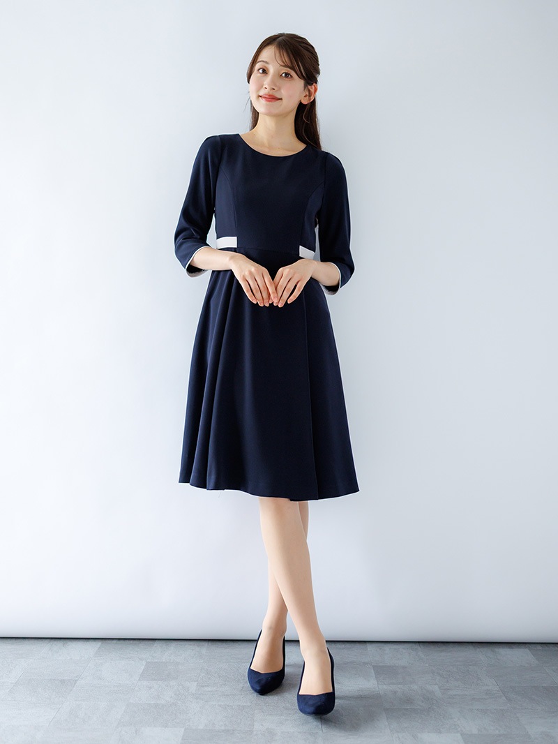 ｺﾝﾊﾟｸﾄﾀﾞﾌﾞﾙｻﾃﾝ配色ﾜﾝﾋﾟｰｽ＜秋コーデ＞