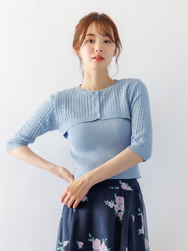 【3,500円均一】ケーブル×リブミドルフ丈アンサンブル