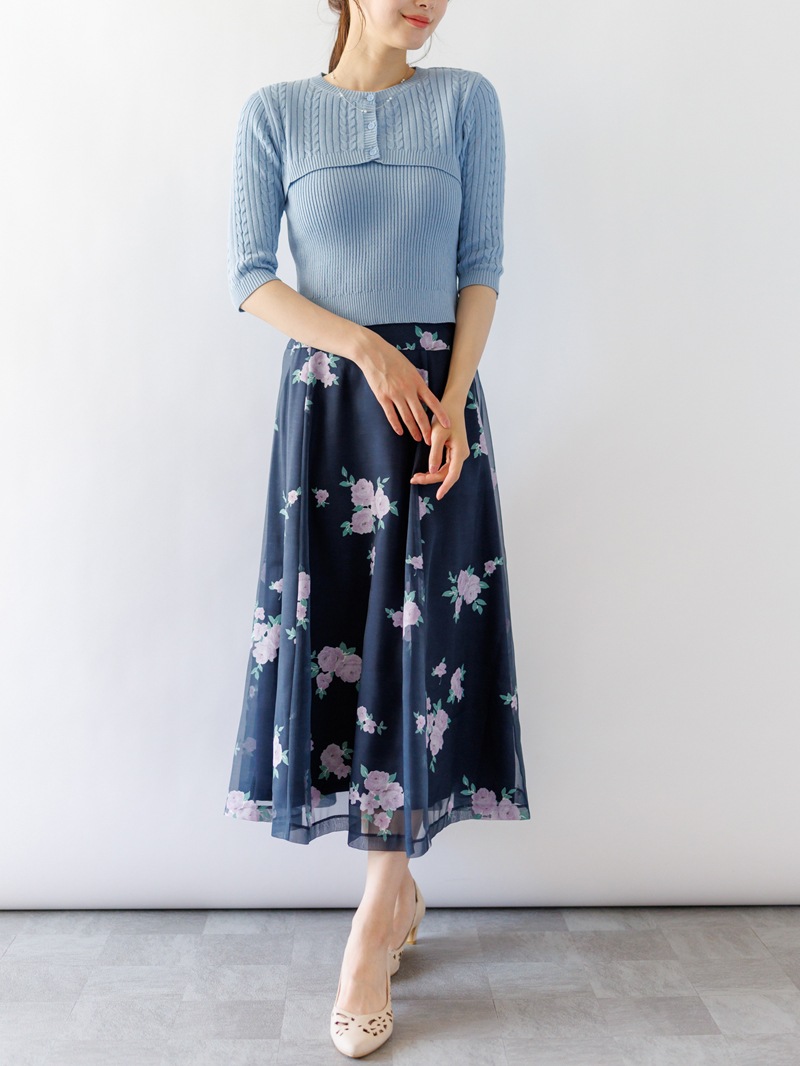 【3,500円均一】ケーブル×リブミドルフ丈アンサンブル