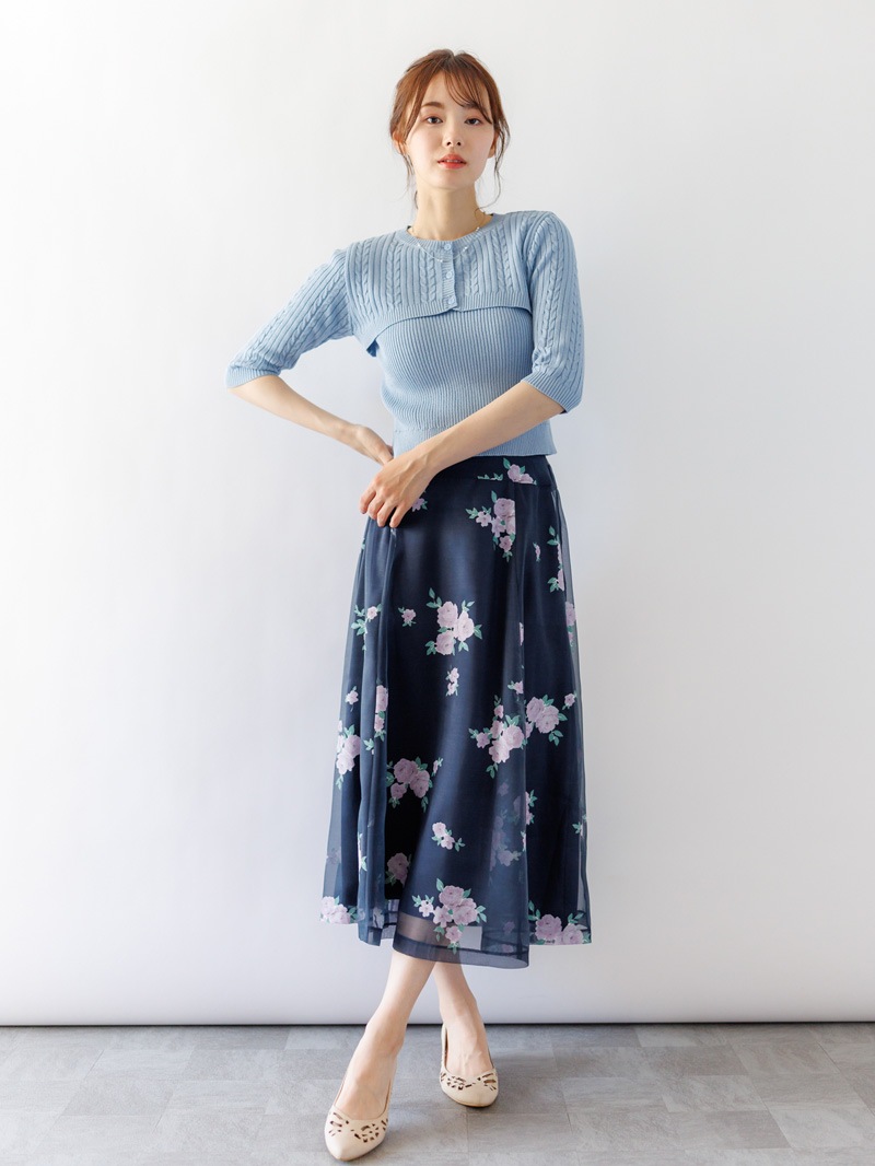 【3,500円均一】ケーブル×リブミドルフ丈アンサンブル