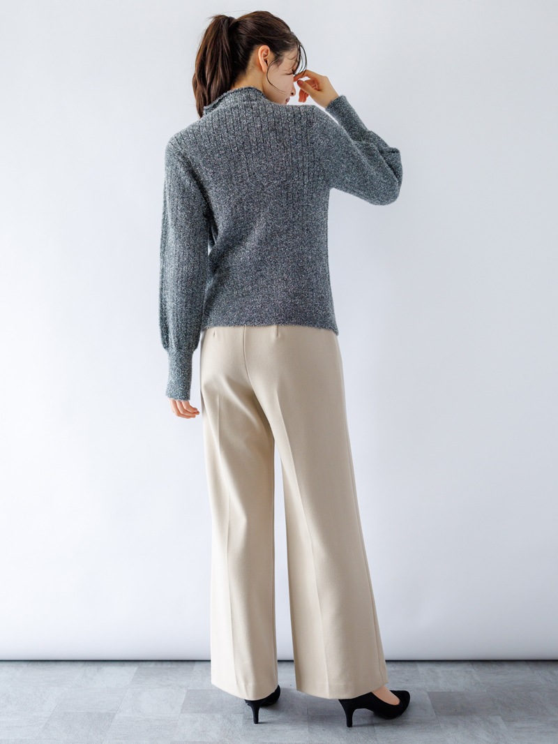 【50%OFF】ラメミンクライクファーパール釦付きリブハイネック