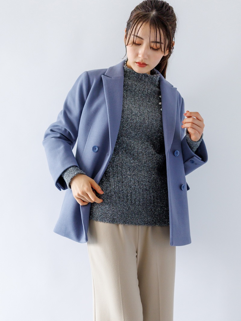 ラメミンクライクファーパール釦付きリブハイネック｜KarLParkLane