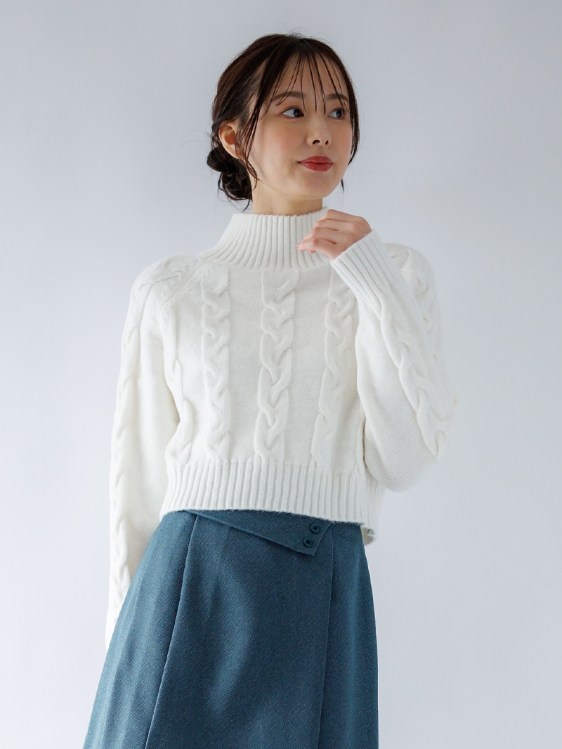 5Gハイネックケーブルショート丈ニット＜アウトレット均一価格＞