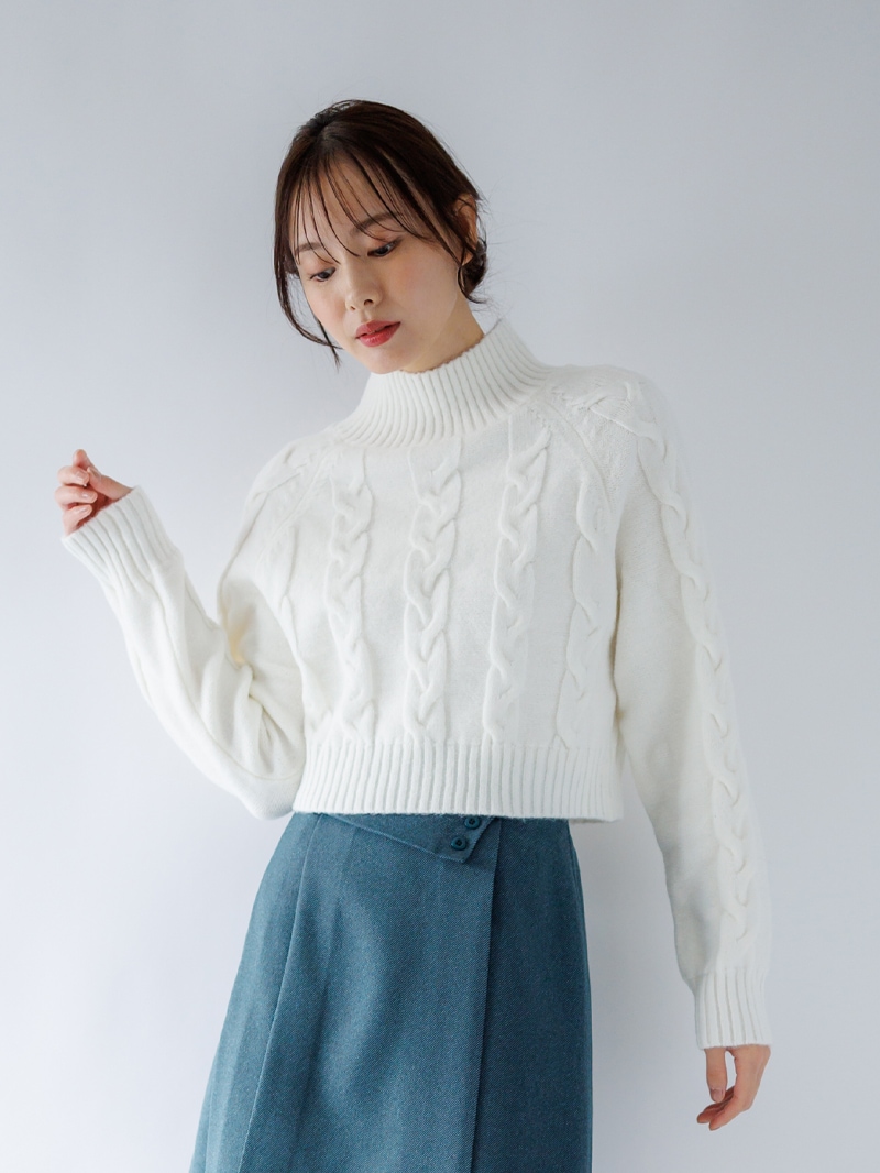 5Gハイネックケーブルショート丈ニット＜アウトレット均一価格＞