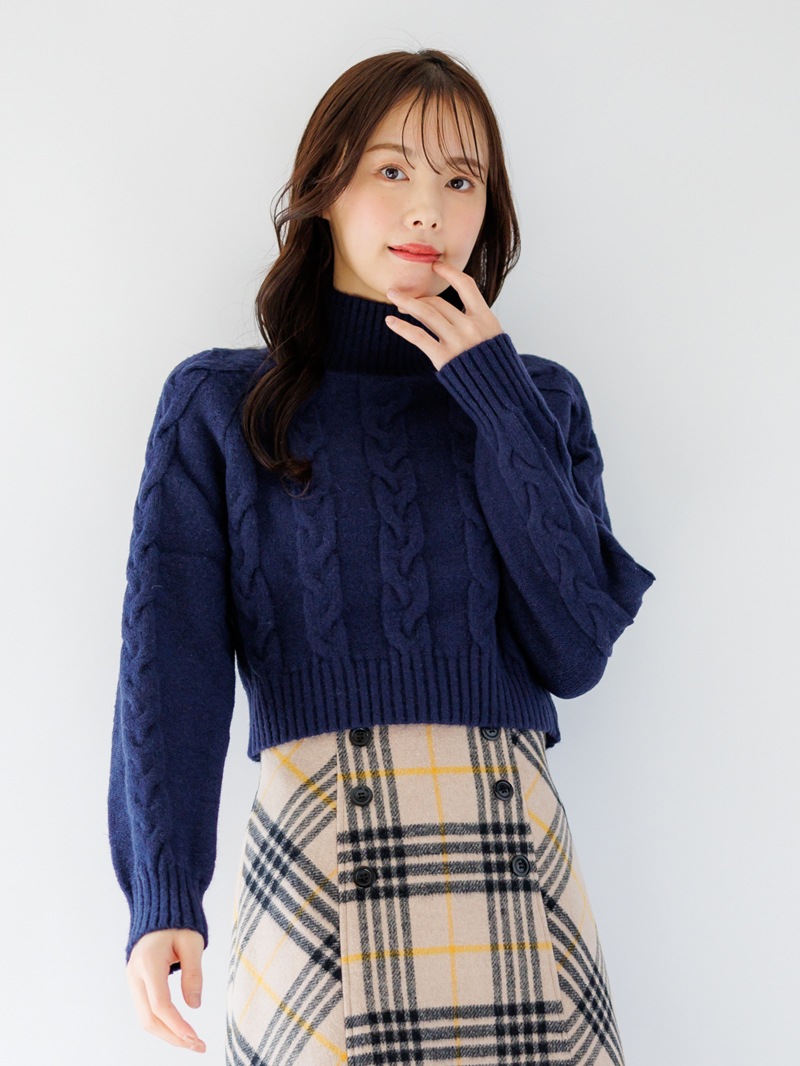 5Gハイネックケーブルショート丈ニット＜アウトレット均一価格＞