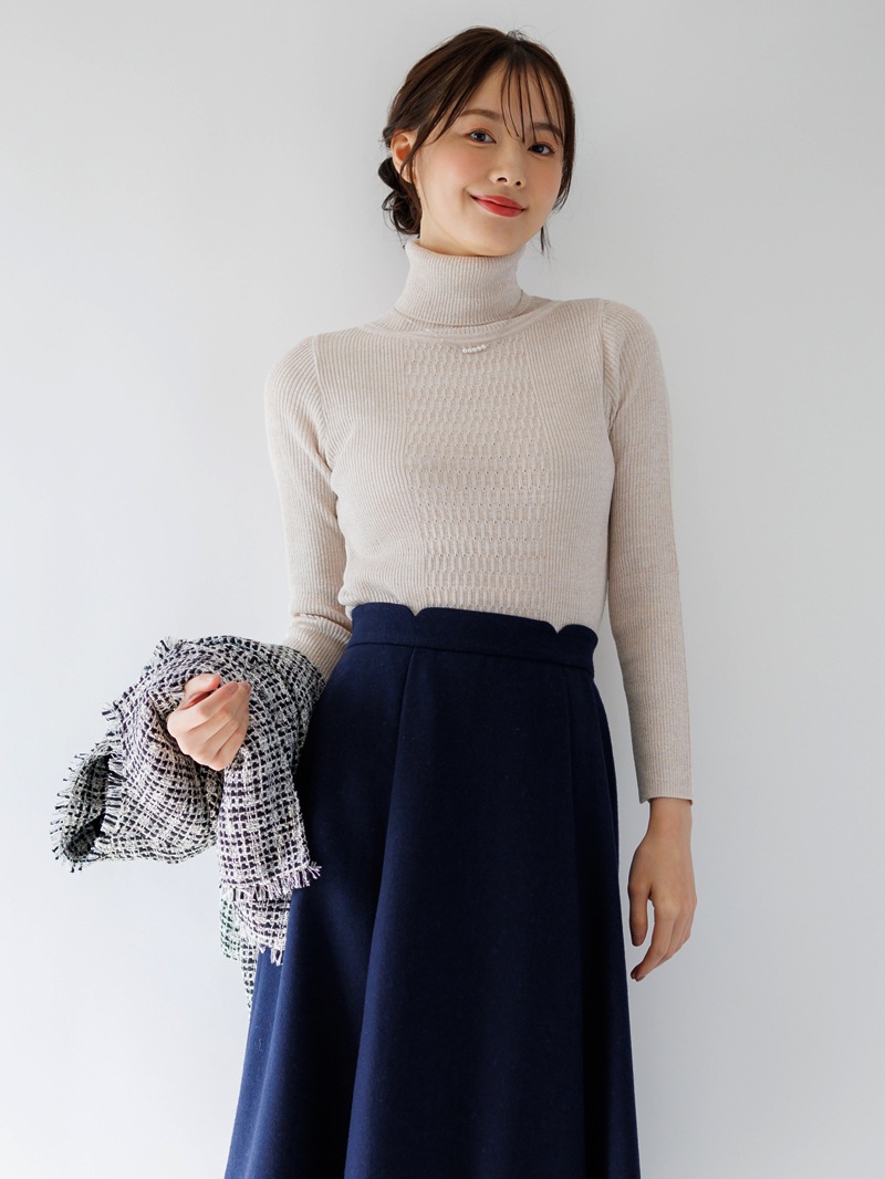 前ケーブル柄ラメリブタートル＜秋コーデ＞