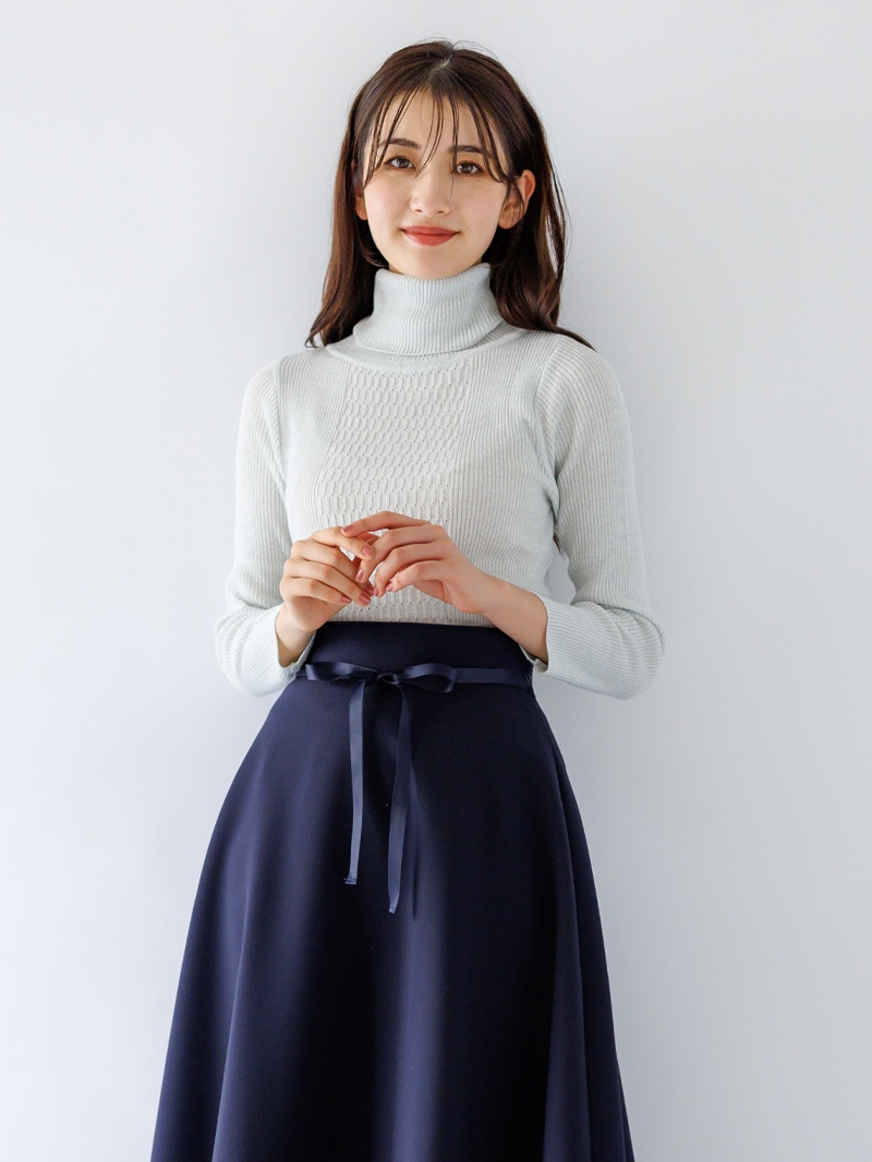 前ケーブル柄ラメリブタートル＜秋コーデ＞