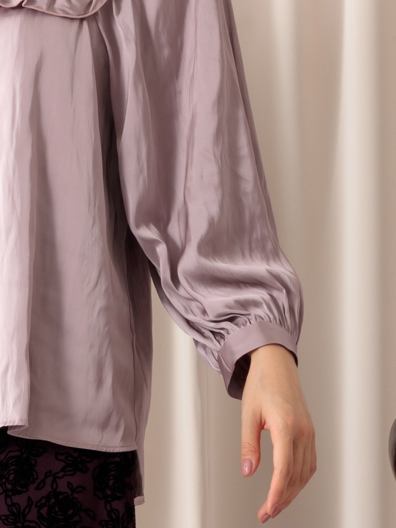 サテンビブディティールビッグスリーブブラウス＜アウトレット均一価格＞