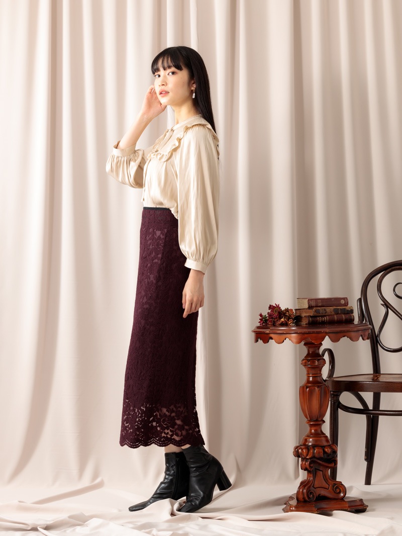 サテンビブディティールビッグスリーブブラウス＜アウトレット均一価格＞