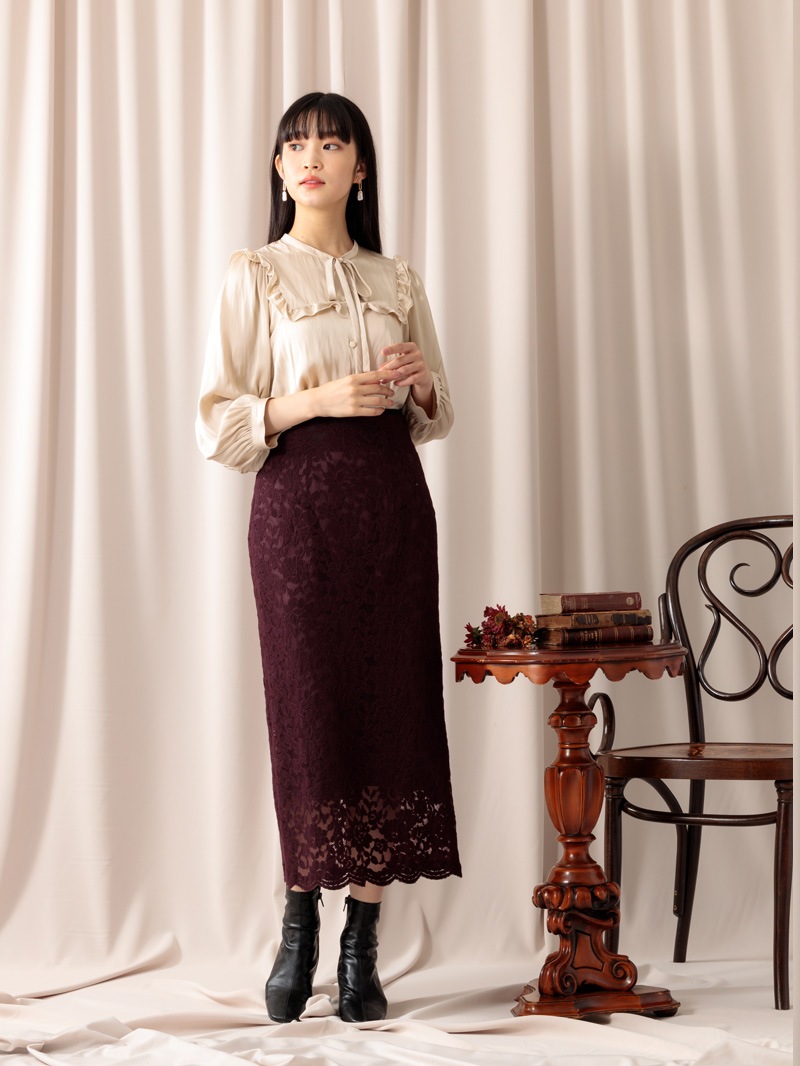 サテンビブディティールビッグスリーブブラウス＜アウトレット均一価格＞