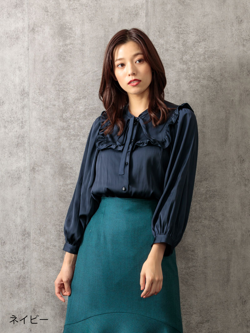 サテンビブディティールビッグスリーブブラウス＜アウトレット均一価格＞