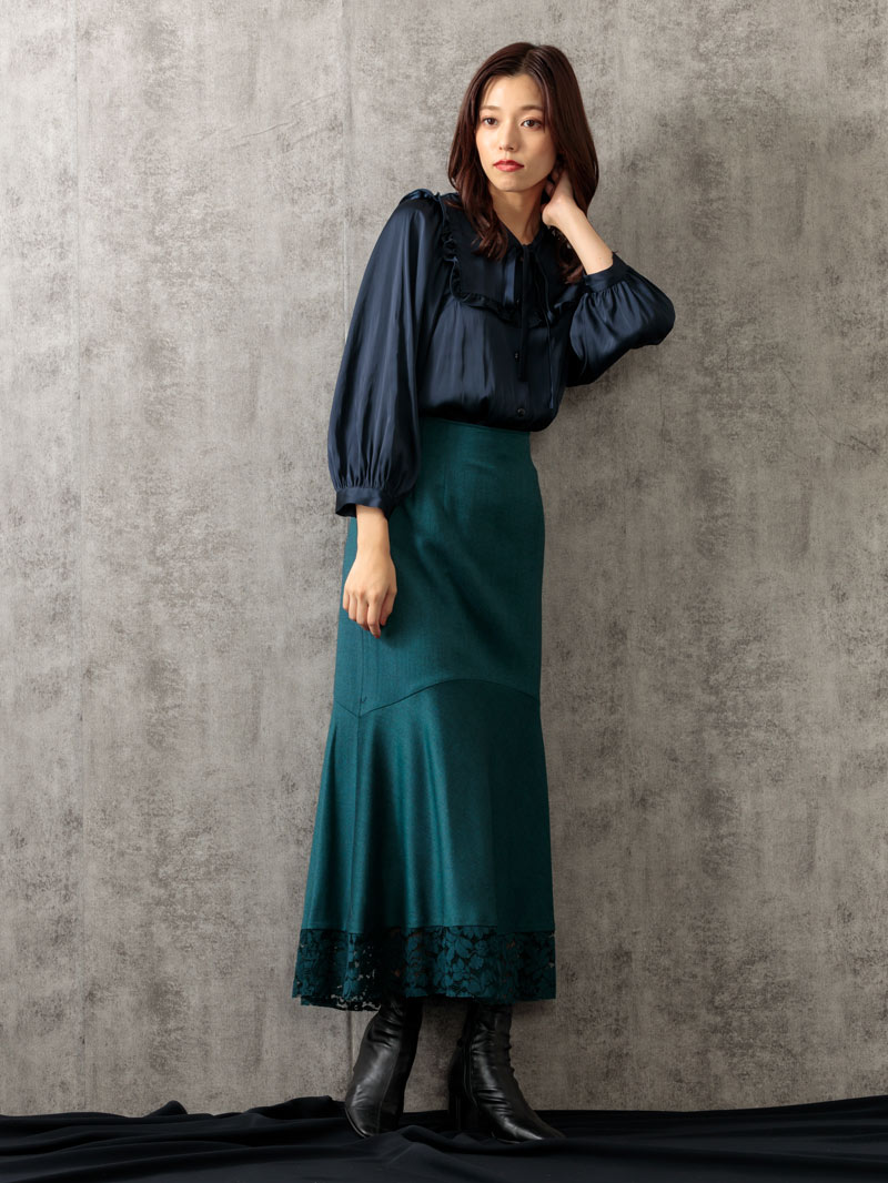 サテンビブディティールビッグスリーブブラウス＜アウトレット均一価格＞