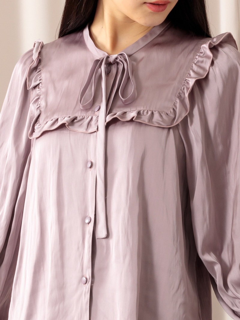 サテンビブディティールビッグスリーブブラウス＜アウトレット均一価格＞