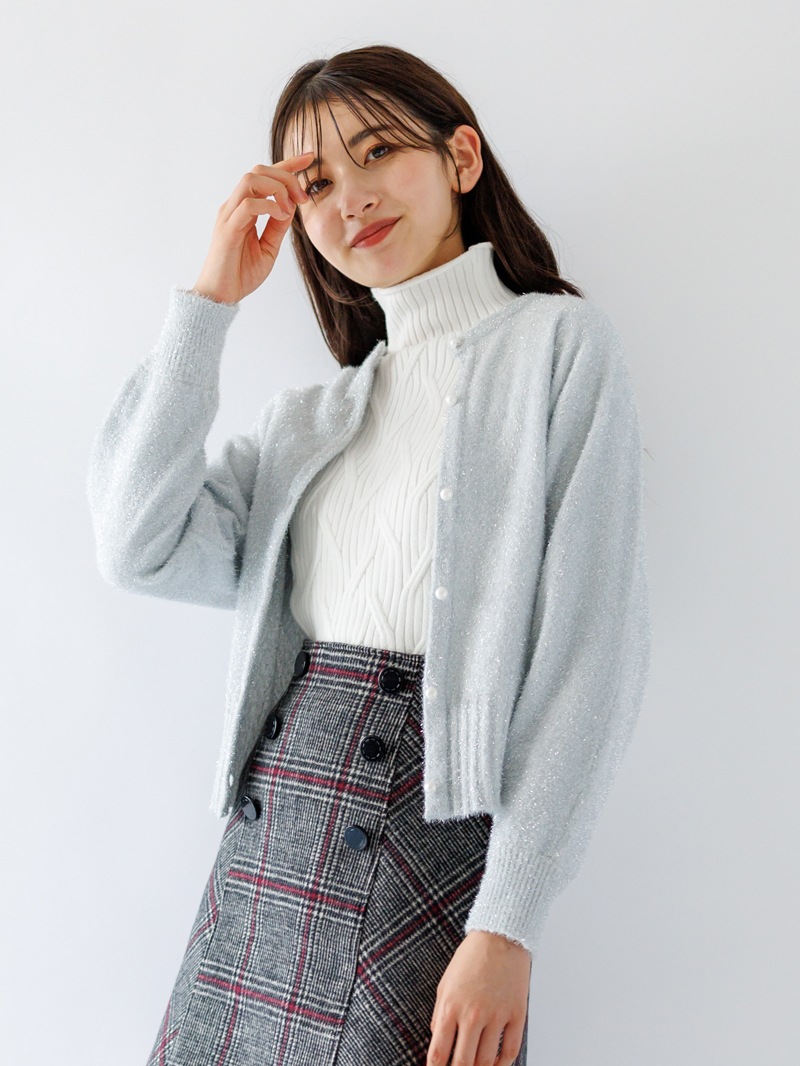 ラメミンクライクファー丸首ドルマンカーデ