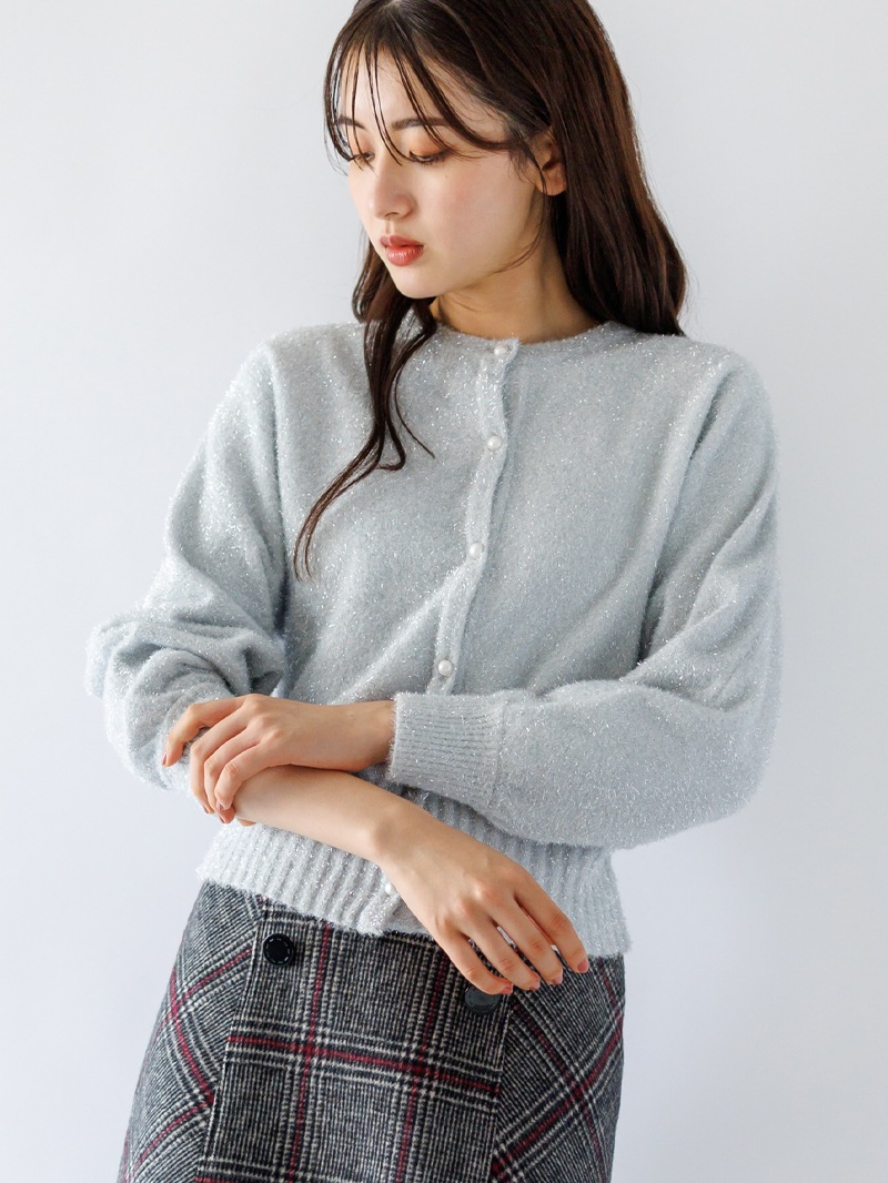 ラメミンクライクファー丸首ドルマンカーデ