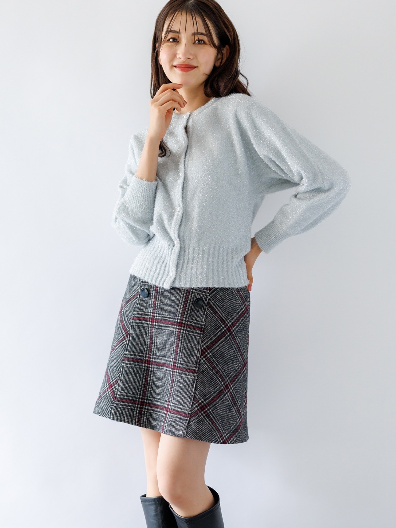 ラメミンクライクファー丸首ドルマンカーデ