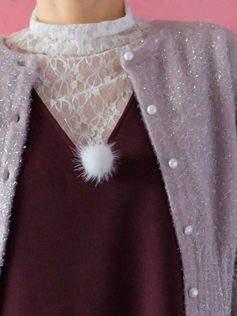 ラメミンクライクファー丸首ドルマンカーデ