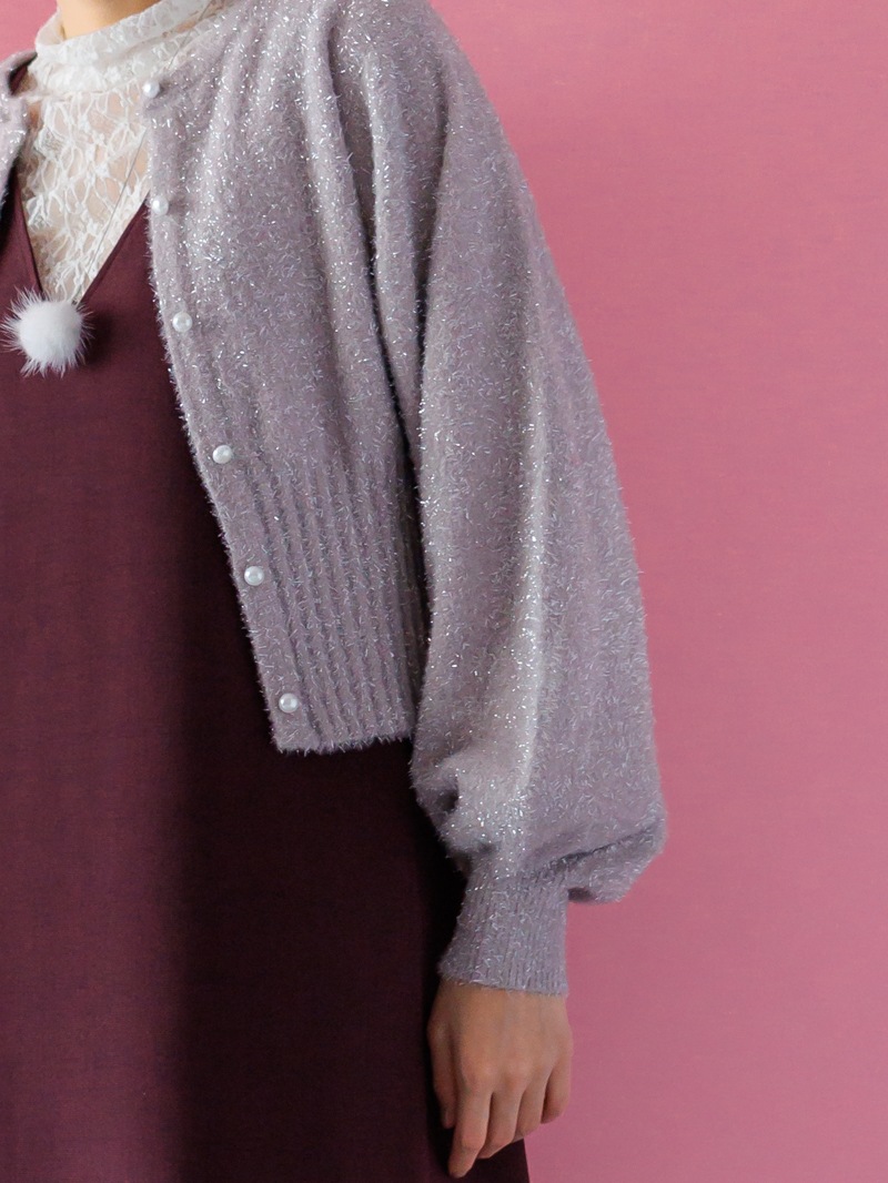 ラメミンクライクファー丸首ドルマンカーデ