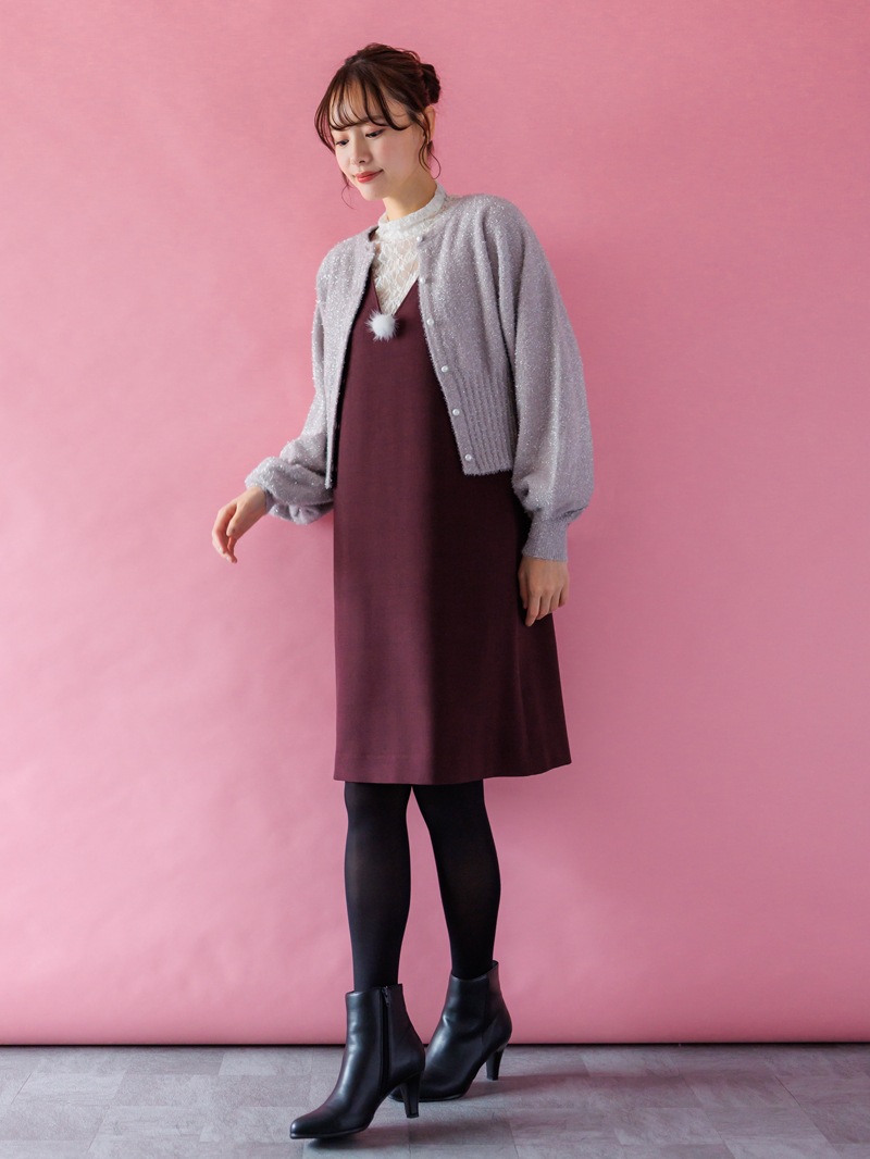 ラメミンクライクファー丸首ドルマンカーデ