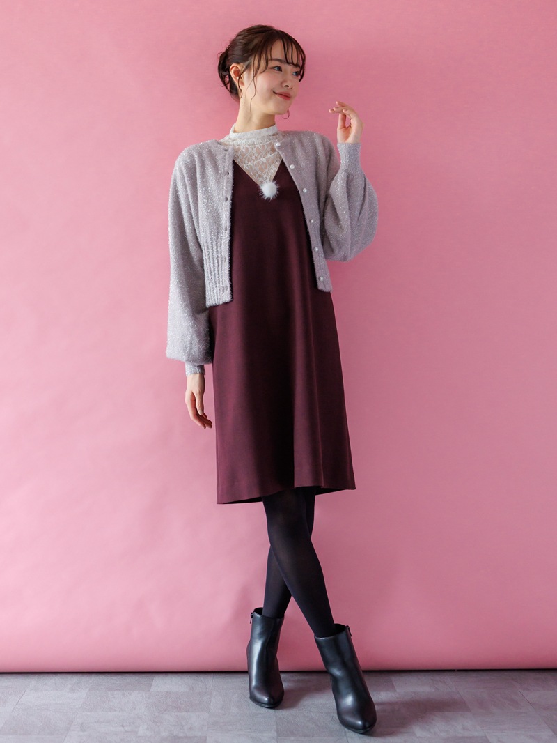 ラメミンクライクファー丸首ドルマンカーデ