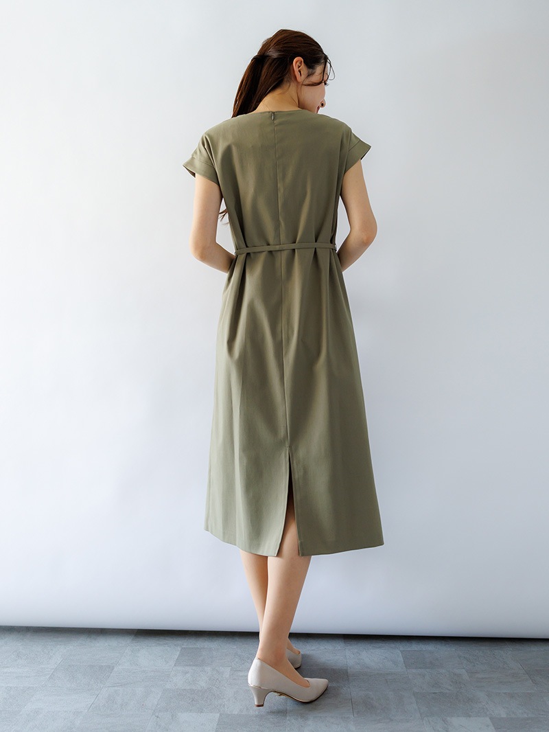 オーダーメイド　フレンチスリーブのワンピース 大きいサイズ》リネンフレンチスリーブシャツワンピース