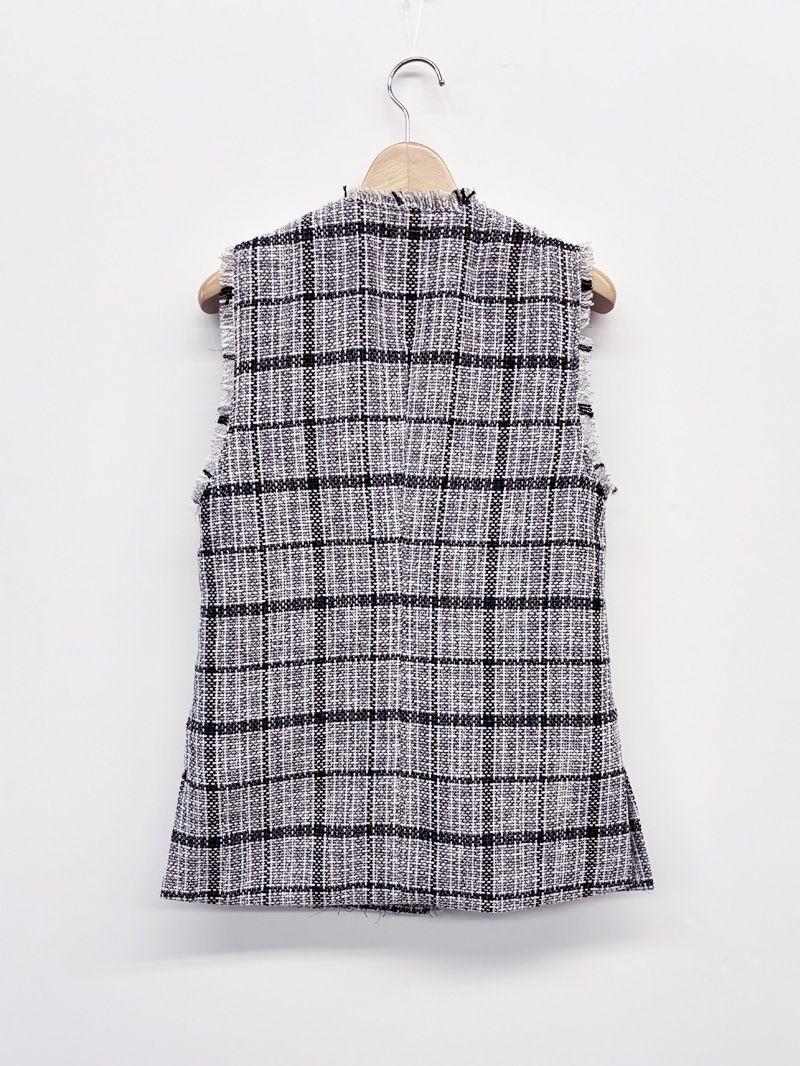 【50%OFF】格子ツィード フリンジジレ