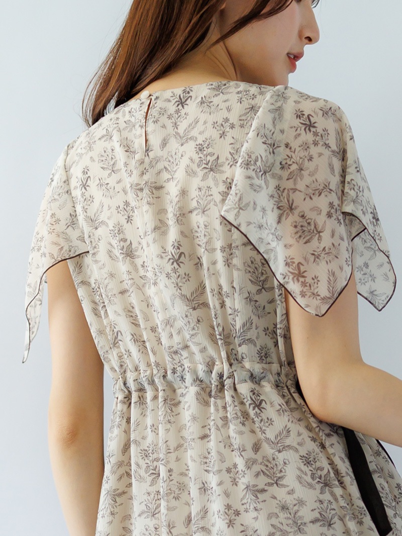 ハンカチスリーブプリントワンピース