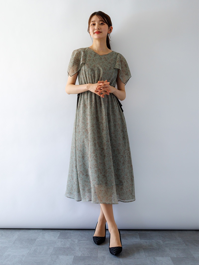 ハンカチスリーブプリントワンピース