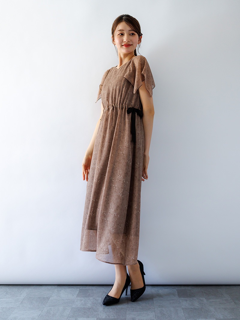 ハンカチスリーブプリントワンピース