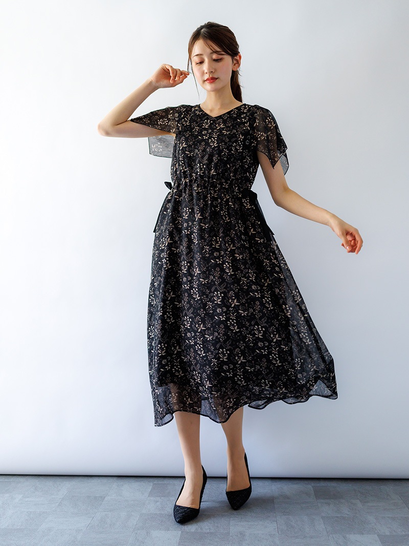 ハンカチスリーブプリントワンピース