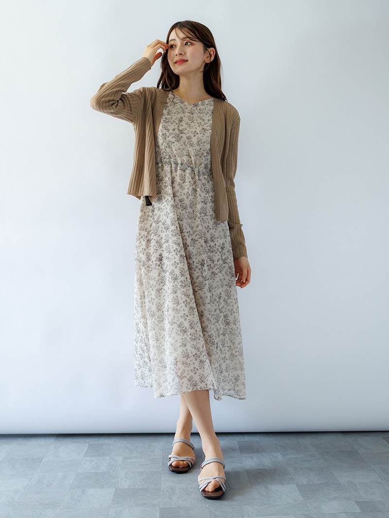 ハンカチスリーブプリントワンピース