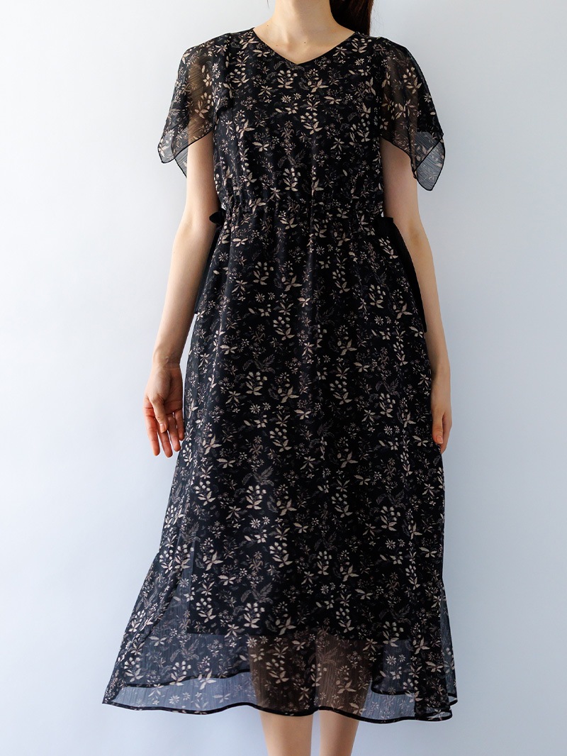 ハンカチスリーブプリントワンピース