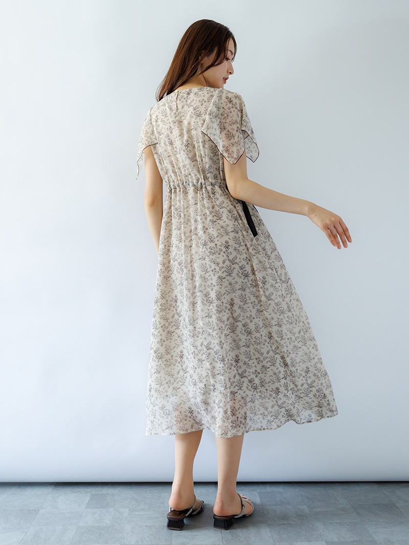 ハンカチスリーブプリントワンピース