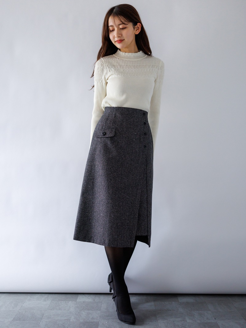 【50%OFF】ラメツィードＡラインスカート［丈65㎝以上］