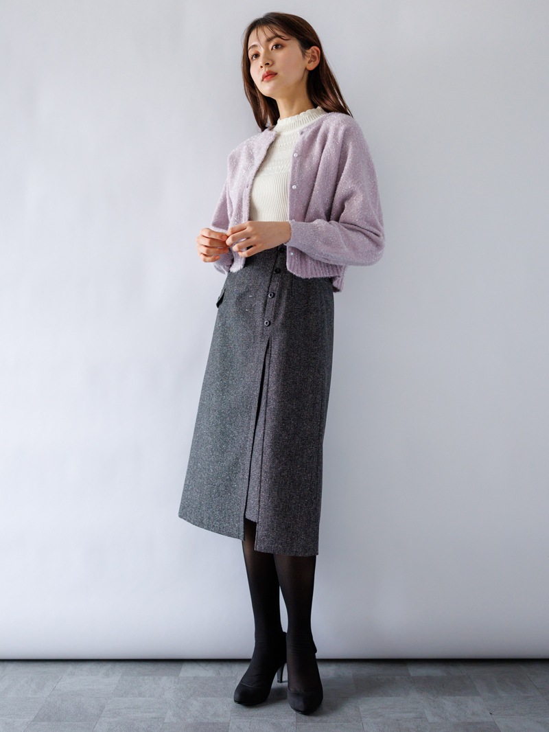 【50%OFF】ラメツィードＡラインスカート［丈65㎝以上］