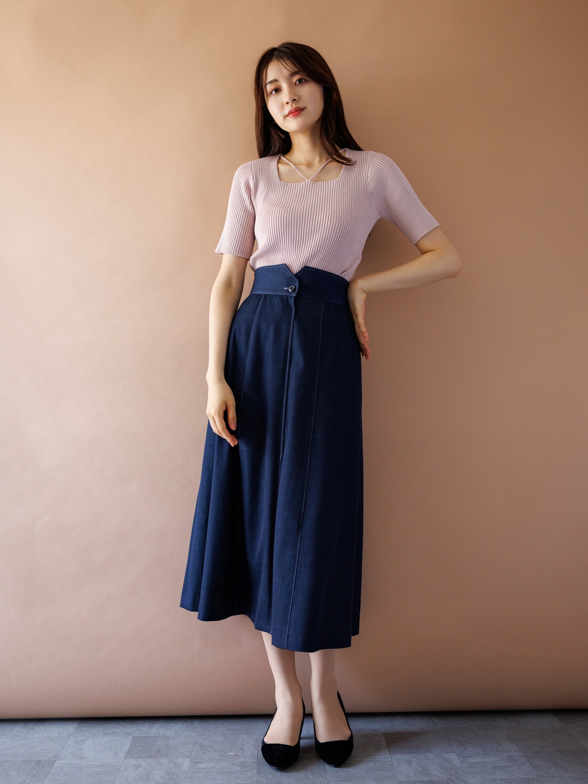 エルマンノシェルビーノ　デニム・シフォン 　フレアースカート　40 限定70％OFF】オトナデニムハギフレアースカート｜KarLParkLane Style
