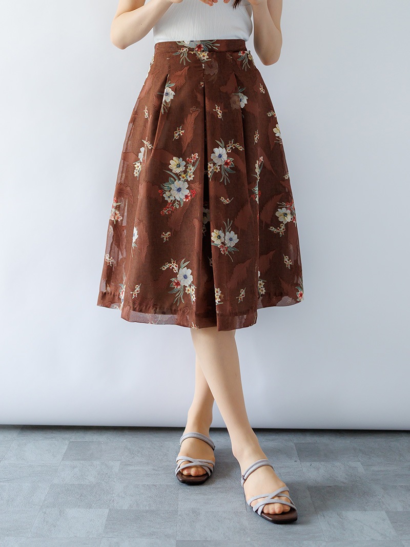 花柄L72タックフレアースカート