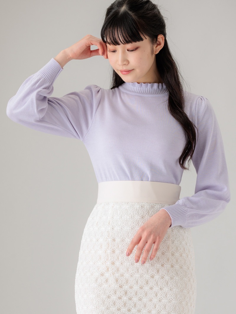 【均一価格】立衿後リボンビッグスリーブニット＜春夏物アウトレット＞