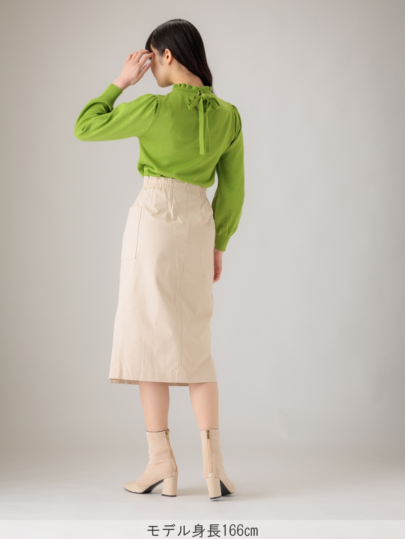 【均一価格】立衿後リボンビッグスリーブニット＜春夏物アウトレット＞