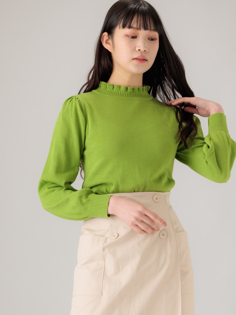 【均一価格】立衿後リボンビッグスリーブニット＜春夏物アウトレット＞