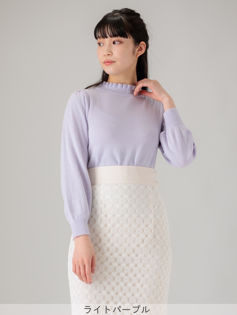 【均一価格】立衿後リボンビッグスリーブニット＜春夏物アウトレット＞