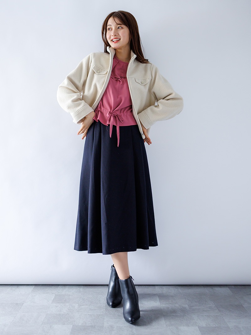 フリル衿 ドロストブラウス<秋コーデ>