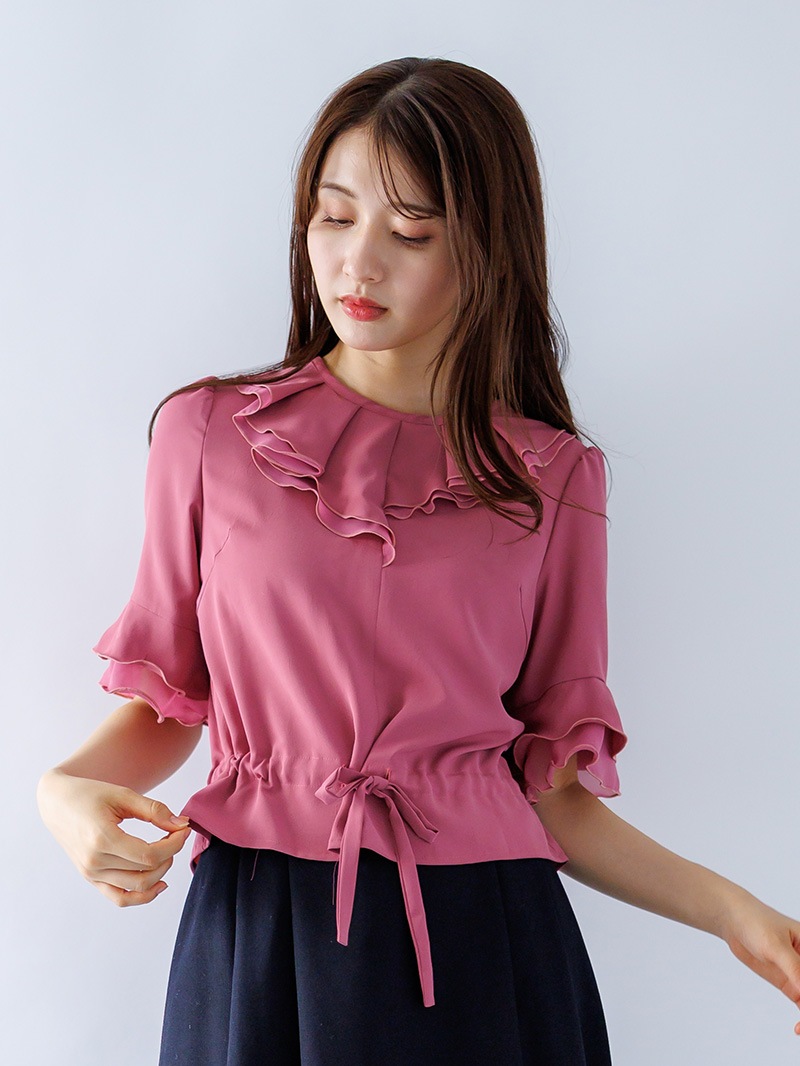 フリル衿 ドロストブラウス<秋コーデ>