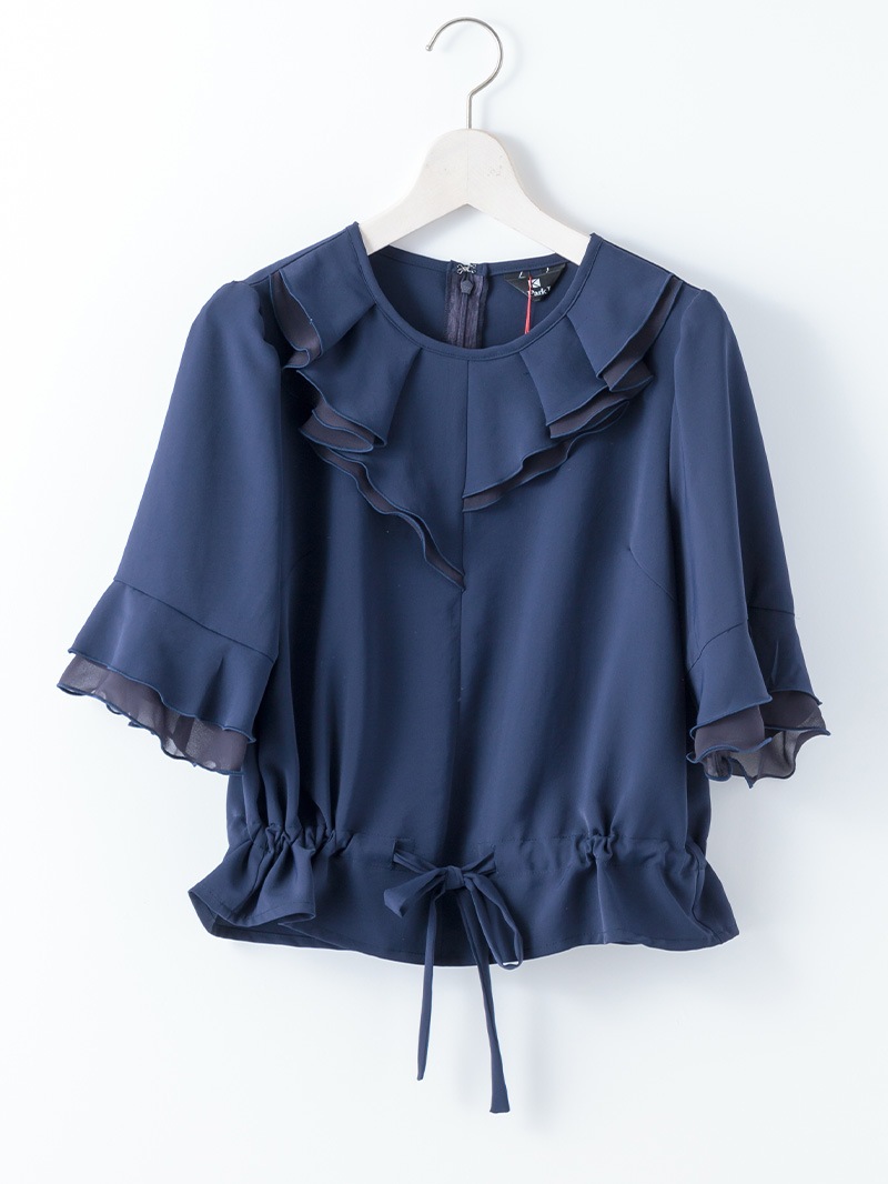 フリル衿 ドロストブラウス<秋コーデ>